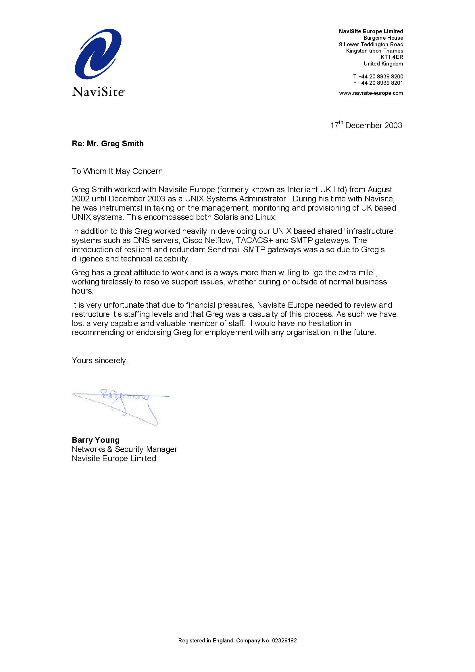 2003 - Navisite - Barry Young