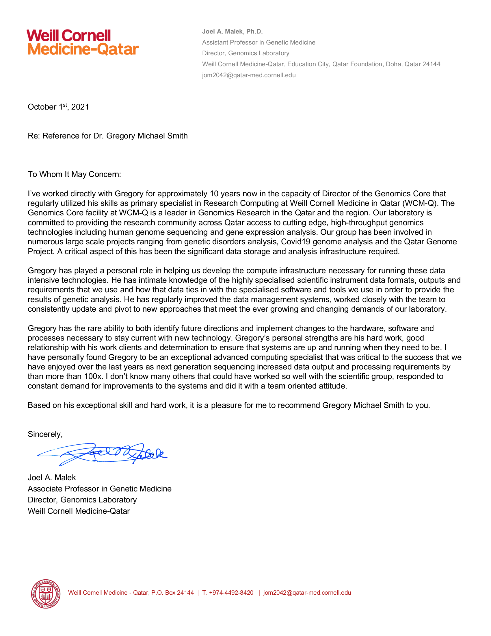 2021 - Weill Cornell Medicine - Joel Malek